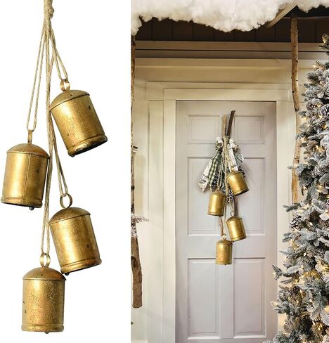 Bell Chime 3 Pcs Bells Relaxing Tranquil Christmas Decor Christmas Bells Cow Bells Rustic Hanging Bell with Rope Iron Xmas Garden Bells Retro Metal Bells Outdoor Harmony Bells, Home Decor in Saudi Arabia