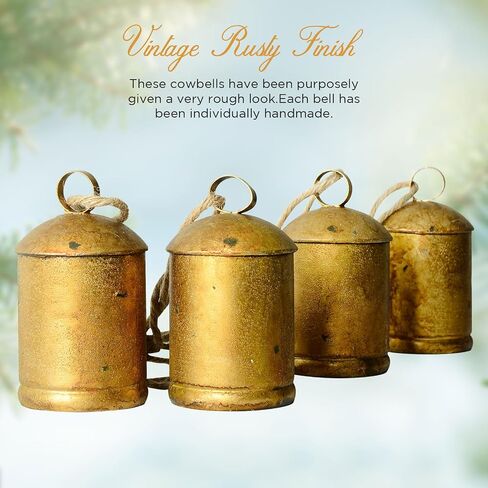 Bell Chime 3 Pcs Bells Relaxing Tranquil Christmas Decor Christmas Bells Cow Bells Rustic Hanging Bell with Rope Iron Xmas Garden Bells Retro Metal Bells Outdoor Harmony Bells, Home Decor in Saudi Arabia