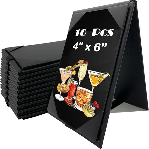 14 عبوة من غطاء القائمة ثلاثي الجوانب لقائمة مقاس 4 × 6 بوصة، خيام طاولة سوداء صغيرة، حامل قائمة جلدي لمطعم البار والمقهى والحفلات المنزلية in Kuwait