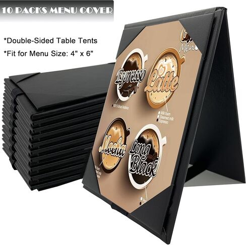 14 عبوة من غطاء القائمة ثلاثي الجوانب لقائمة مقاس 4 × 6 بوصة، خيام طاولة سوداء صغيرة، حامل قائمة جلدي لمطعم البار والمقهى والحفلات المنزلية in Kuwait