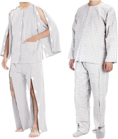 ثوب المستشفى الطبي، زي المريض المريض، ملابس قطنية قابلة للغسل بعد الجراحة مع أكمام طويلة لكبار السن، قابلة لإعادة الاستخدام، ملابس المريض طريح الفراش، مجموعة ثوب التمريض للنساء والرجال in Kuwait