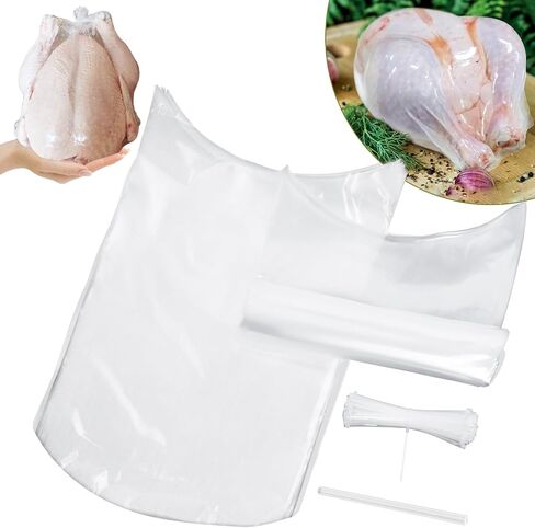Poultry Shrink Bags, (50Pcs 16x30’’) Turkey Heat Shrink Wrap, Brining Bags BPA Free Freezer Safe, Heat Dip Shrinking Bags for Chickens, Rabbits, with 50 Heat-Resistant Zip Ties, a Silicone Straw in Saudi Arabia