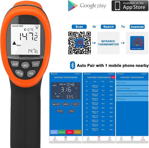 BTMETER BT-985CAPP ميزان الحرارة الصناعي بالأشعة تحت الحمراء، نسبة بقعة المسافة 12:1، درجة الحرارة الرقمية بالليزر HVAC غير التلامسية - 58 درجة فهرنهايت ~ 1472 درجة فهرنهايت لفرن بيتزا المطبخ، وليس للإنسان in Kuwait