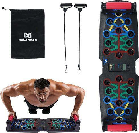 Foldable Push Up Board with Resistance Bands and Time Counter, 10 in 1 Push Up Bar, Multifunctional Push Up Board for Men and Women, Push up Handles for Floor, Pushup Board for Men Workout in Saudi Arabia