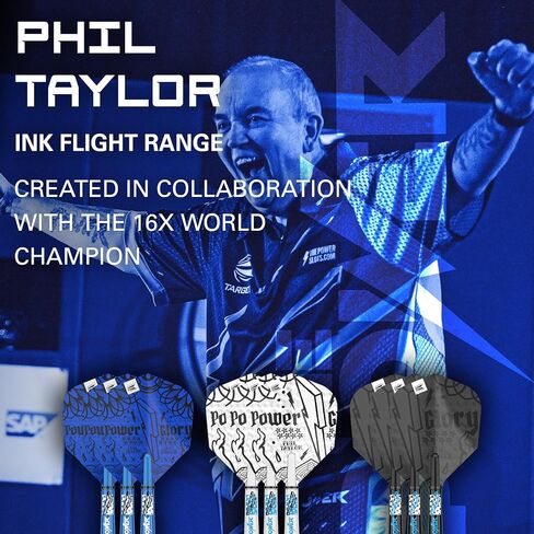 سهام الهدف تصميم Phil Taylor Ink رقم 6 رحلات رمي ​​السهام وسيقان أعمدة قصيرة (34 مم) - 9 رحلات و9 أعمدة في المجموع in Saudi Arabia