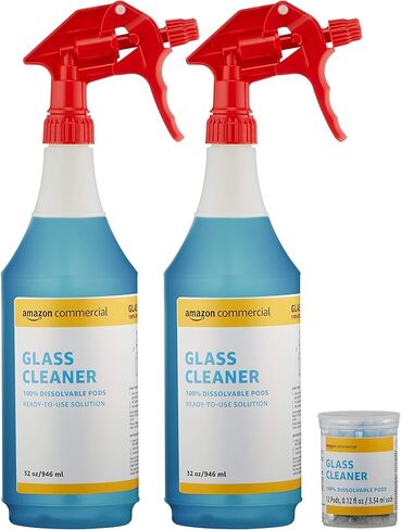 AmazonCommercial Dissolvable Glass Cleaner Kit with 2 Sprayer Bottles and 12 Refill Pacs in Saudi Arabia