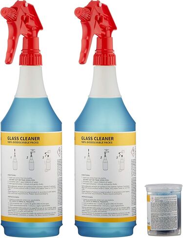 AmazonCommercial Dissolvable Glass Cleaner Kit with 2 Sprayer Bottles and 12 Refill Pacs in Saudi Arabia