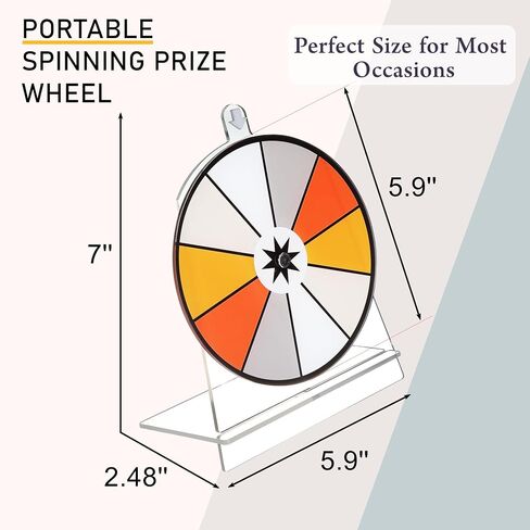 Spinning Prize Wheel, Spinning Wheel for Prizes with Stand, 10 Slots Color Small Tabletop Roulette Spinner, Easy Assembly and Erasable, Portable, 6 inch, Arylic, 5mm, Clear, New version in Saudi Arabia