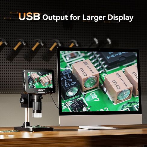 مجهر العملة Elikliv EDM4 Max، مجهر رقمي LCD 4.3 بوصة 1000x، مكبر للعملات المعدنية مع 8 مصابيح LED قابلة للتعديل، مجهر للعملات المعدنية مع شاشة، عرض الكمبيوتر الشخصي مع Windows/Mac، بطاقة SD سعة 32 جيجابايت متضمنة in Kuwait