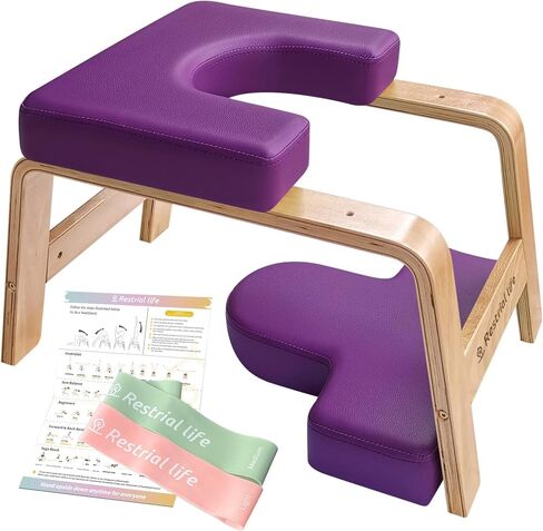 Yoga Headstand Bench- Stand Yoga Chair for Family, Gym - Wood and PU Pads - Relieve Fatigue and Build Up Body (Multi-Color) in Saudi Arabia