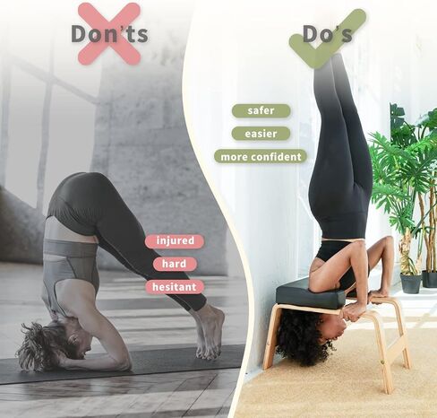 Yoga Headstand Bench- Stand Yoga Chair for Family, Gym - Wood and PU Pads - Relieve Fatigue and Build Up Body (Multi-Color) in Saudi Arabia