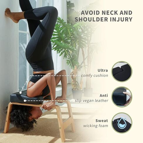 Yoga Headstand Bench- Stand Yoga Chair for Family, Gym - Wood and PU Pads - Relieve Fatigue and Build Up Body (Multi-Color) in Saudi Arabia
