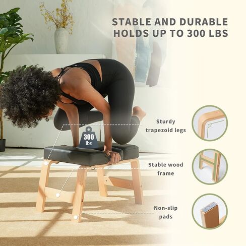Yoga Headstand Bench- Stand Yoga Chair for Family, Gym - Wood and PU Pads - Relieve Fatigue and Build Up Body (Multi-Color) in Saudi Arabia