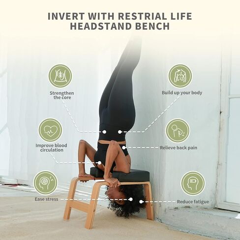 Yoga Headstand Bench- Stand Yoga Chair for Family, Gym - Wood and PU Pads - Relieve Fatigue and Build Up Body (Multi-Color) in Saudi Arabia