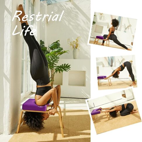 Yoga Headstand Bench- Stand Yoga Chair for Family, Gym - Wood and PU Pads - Relieve Fatigue and Build Up Body (Multi-Color) in Saudi Arabia