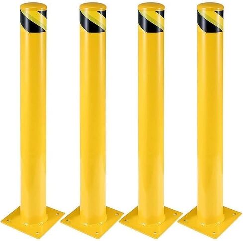 Safety Bollard, Garvee 4 Packs 36 Inch Height Bollard Post, 4.5 Inch Diameter, Yellow Safety Steel Bollard Post, with 16 Anchor Bolts, for Traffic Control, Driveway Barrier, Parking Pole in Saudi Arabia