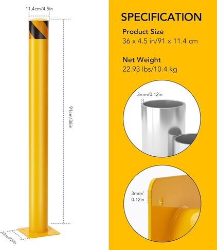 Safety Bollard, Garvee 4 Packs 36 Inch Height Bollard Post, 4.5 Inch Diameter, Yellow Safety Steel Bollard Post, with 16 Anchor Bolts, for Traffic Control, Driveway Barrier, Parking Pole in Saudi Arabia
