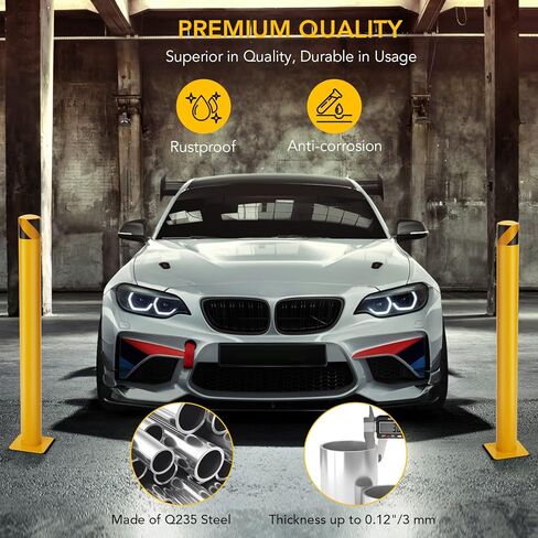 Safety Bollard, Garvee 4 Packs 36 Inch Height Bollard Post, 4.5 Inch Diameter, Yellow Safety Steel Bollard Post, with 16 Anchor Bolts, for Traffic Control, Driveway Barrier, Parking Pole in Saudi Arabia