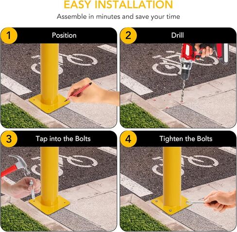 Safety Bollard, Garvee 4 Packs 36 Inch Height Bollard Post, 4.5 Inch Diameter, Yellow Safety Steel Bollard Post, with 16 Anchor Bolts, for Traffic Control, Driveway Barrier, Parking Pole in Saudi Arabia