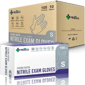 Medtecs Nitrile Gloves Disposable Latex-free with Chemo-rated Protection & Breathable Design - 4 Mil Thickness, Ambidextrous, Powder-free and Over 500% Elongation - Black S (3.15" x 9.6") - 1000PC