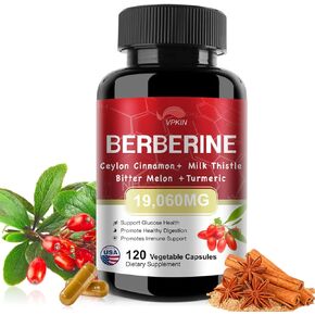 Berberine Supplement 19,060mg,Berberine with Ceylon Cinnamon,Bitter Melon,Milk Thistle,Berberine HCl Supplement(120 Capsules)