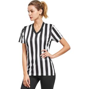 FitsT4 Sports Women's Official Black & White Stripe Referee Shirt Pro Uniform Jersey Short Sleeve Waitresses Costume
