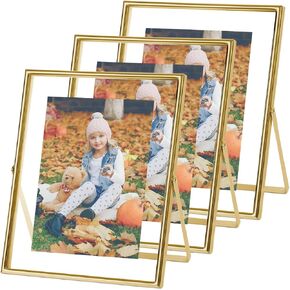 Gold Floating Picture Frames Set of 3, 7x9 Metal Gold Picture Frames for Picture 5x7,4x6,3.5x5, Gold Photo Frames for Home Wedding Party Office Decor