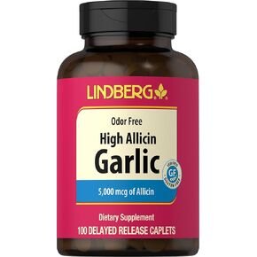 Lindberg High Allicin Garlic Supplement 5000mg | 100 Caplets | Odorless Garlic | Non-GMO, Gluten Free