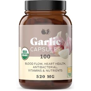 Complete Natural Products Organic Garlic Capsules - 520mg Capsules 100 Count Vegetarian Pills Supplement, Garlic Powder Capsules & Extract