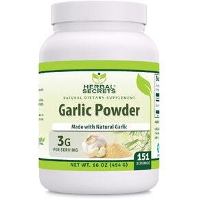 Herbal Secrets Garlic Powder Supplement | 3 Mg per Serving | 16 Oz (454 G) | Non-GMO | Gluten-Free | Made in USA