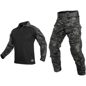 PAVEHAWKE mens G3 Combat Camouflage Knee Pads Tactical Hunting Uniform Sets Paintball Gear Suit, Black Camou, X-Large