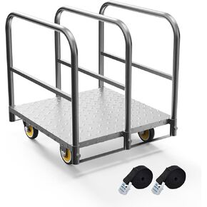 Panel Cart, Heavy Duty Flatbed Cart with 5In Swivel Caster 2000LBS Weight Capacity Lumber Drywall Mattress Cart Transporting Heavy Loads with Ease and Efficiency 2PCS Straps for Platform Truck