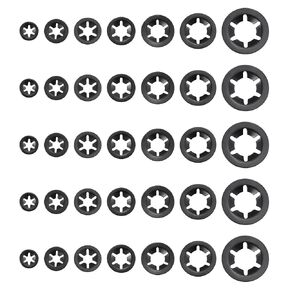 uxcell 210Pcs Internal Tooth Starlock Washers Assortment Kit, 65Mn Tooth Locking Ring Washers Quick Speed Star Nut Locking Fastener, 7 Size, Black