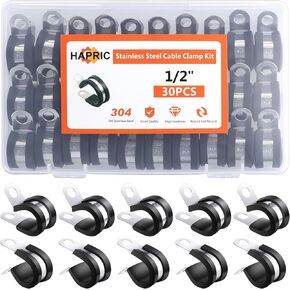 126 Pcs 10 Sizes Cable Clamps Assortment Kit, 1/4" 5/16" 3/8" 1/2" 5/8" 3/4" 1" 1-1/4" 1-1/2" 1-3/4" Wire Clamps 304 Stainless Steel Pipe Clamps Rubber Coated Hose Clamp Automotive