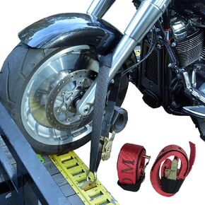 Motorcycle Tie Down Straps (2 Pack) - 10k lb Web Break Strength 2'' x 10' Super Heavy Duty Endless Tie Downs with Cordura & Ratchet Strap (red)
