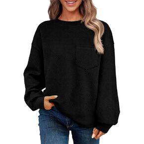 BTFBM Women's Casual Textured Sweatshirts 2024 Fall Winter Long Sleeve Drop Shoulder Crew Neck Pullover Tops with Pocket