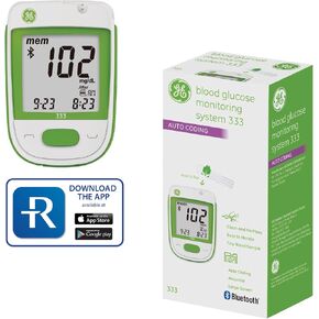 GE333 Blood Glucose Monitoring System | Glucometer | Auto Coding | 5-Second Results | Bluetooth Rightest CARE App Connection | Easy-to-read Display