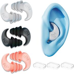 Swim Ear Plugs Adults Waterproof Silicone Earplugs for Swimming Surfing and Water Sports Reusable Swim Earplugs for Men and Women Includes 3 Pairs of Earplugs with Swimming for Underwater Protection