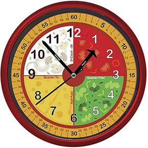 ساعة حائط تعليمية متعددة الألوان من اختيار المعلم | عملية صامتة - ساعة تعليمية للوقت مثالية للفصول الدراسية وغرف نوم الأطفال (بيتزا) in Kuwait