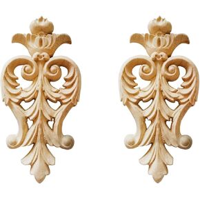 2PCS Wood Appliques Hand Wood Carved Appliques Onlays Wood Carving Appliques Unpainted Carving Decoration for Door Wall Cabinet Fire Stove Cabinet Wardrobe(08,25x15cm/9.84"x5.91")