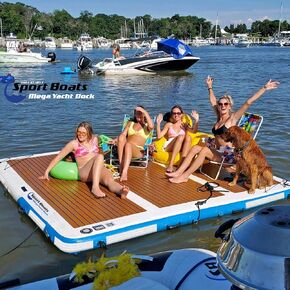 Inflatable Sport Boats Mega Yacht Dock 10' x 10' Inflatable Water Platform Dock with Bumper Rails