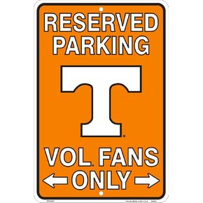 Tennessee Vols Fans Reserved Parking Sign Metal 8 x 12 embossed