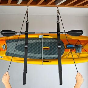 Rope Hoist Stainless Steel Pulley System with storage straps for Kayak Hanger Cargo Ceiling Storage Overhead Storage Watercraft Garage Storage Kayak Wall Hanging Sling Rope Tightening System
