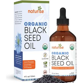 Organic Black Seed Oil - Organic Cold Pressed Black Cumin Seed Oil - Vegan Non-GMO Gluten Free Black Seed Oil Liquid (Nigella Sativa) Blackseed Oil for Hair & Skin, General Wellness (4 Fl Oz.)