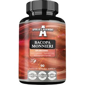 Apollo's Hegemony Bacopa Monnieri Extract 500mg, High Strength Brahmi Extract (50% Bacosides), 90 Vegan Capsules, 3 Months Supply, Herbal Supplements for Enhanced Mental Clarity and Focus