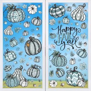 YUJUN 6 Sheets Thanksgiving Fall Window Clings,Pumpkin Maple Leaves Blue Oil Painting Window Decals Stickers for Autumn Glass Home Decor and Thanksgiving Fall Window Decoration