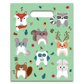 Practicon Woodland Animals 6" x 12" Dental Giveaway Bag, Fall & Autumn Themed Bag, Dental Hygiene Patient Care Goodie Bag, Dentist Office Plastic Gift Bags, 100 Pack