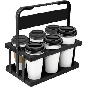 2 Pcs Reusable Portable Drink Carrier with Handle, Foldable Cup Carriers for Delivery, Collapsible 6 Cup Coffee Holder for Car, Doordash Accessories, Black