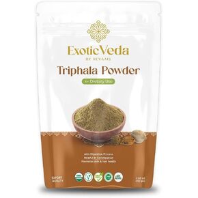 Organic Triphala Powder | Ayurvedic Gut Immune Health Nutrient Dense, Vegan, Gluten-Free Amla, Haritaki, Bibhitaki | Aids in Digestion | Non GMO 100% Vegan (100g)