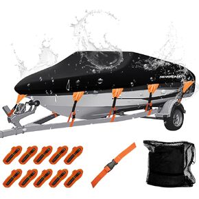 NEVERLAND Boat Cover Waterproof Heavy Duty Marine Grade Polyester Canvas Trailerable Boat Cover Fits V Shape/V-Hull and Tri-Hull Runabouts,Pro-STYL,Bass Boat Length 20-22ft, Beam Width up to 102"